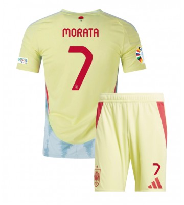 Spanien Alvaro Morata #7 Borta Kläder Barn EM 2024 Kortärmad (+ Korta byxor)